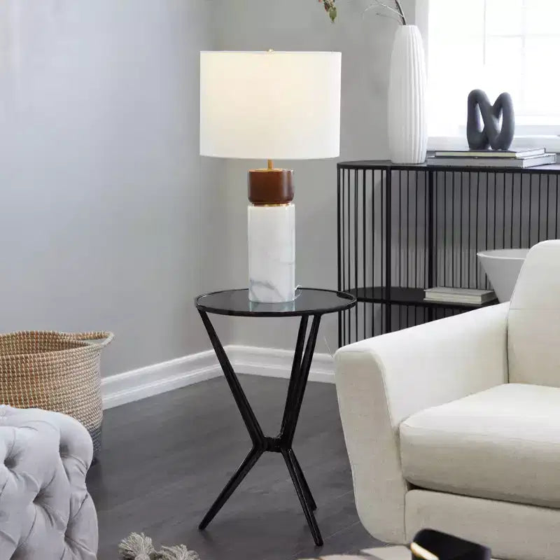 Modern Aluminum and Smoke Glass Accent Table - Olivia & May