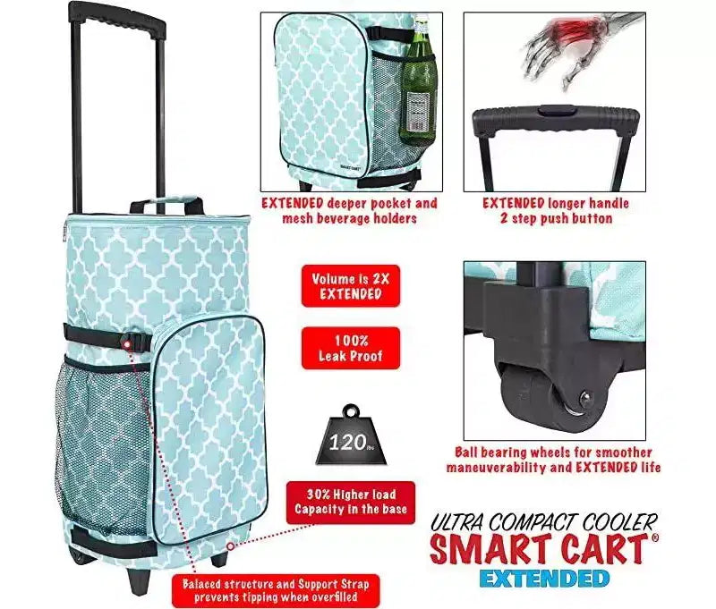 dbest Ultra Compact Smart Cart Cooler Extended Insulated Collapsible Rolling Tailgate BBQ Beach Summer - Moroccan tile