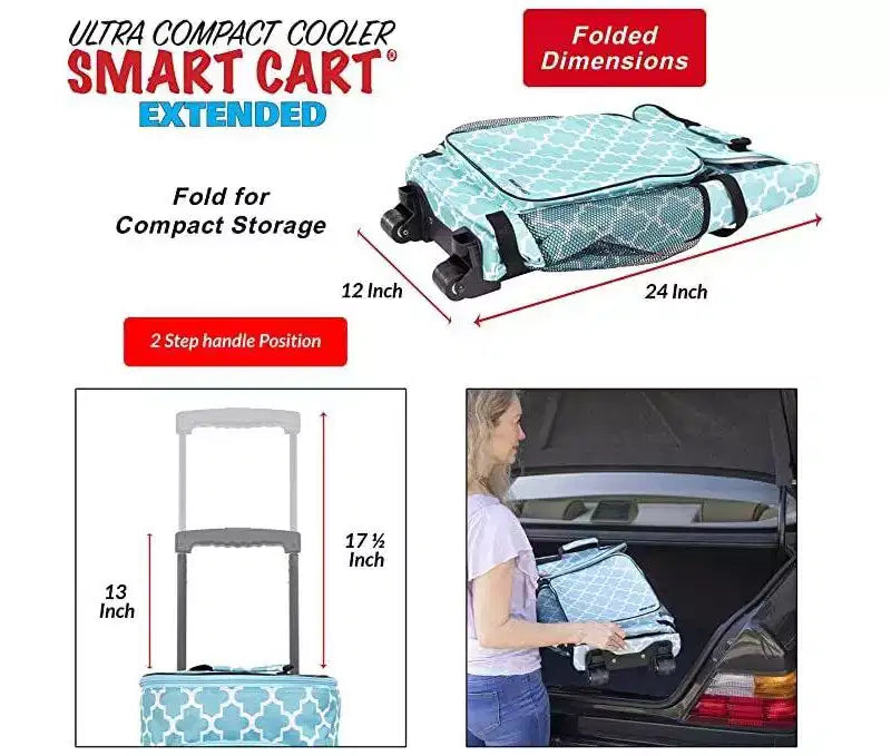 dbest Ultra Compact Smart Cart Cooler Extended Insulated Collapsible Rolling Tailgate BBQ Beach Summer - Moroccan tile