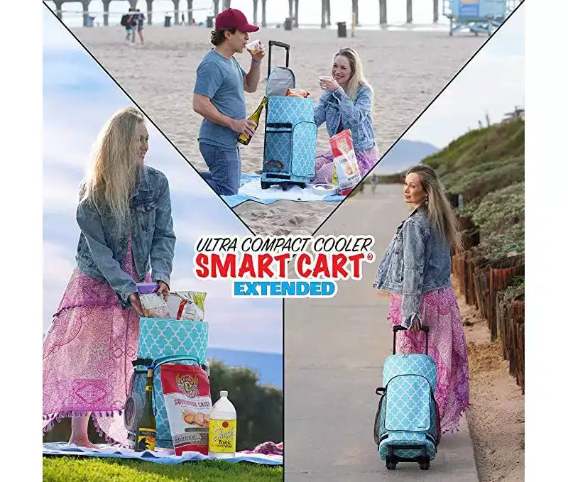 dbest Ultra Compact Smart Cart Cooler Extended Insulated Collapsible Rolling Tailgate BBQ Beach Summer - Moroccan tile
