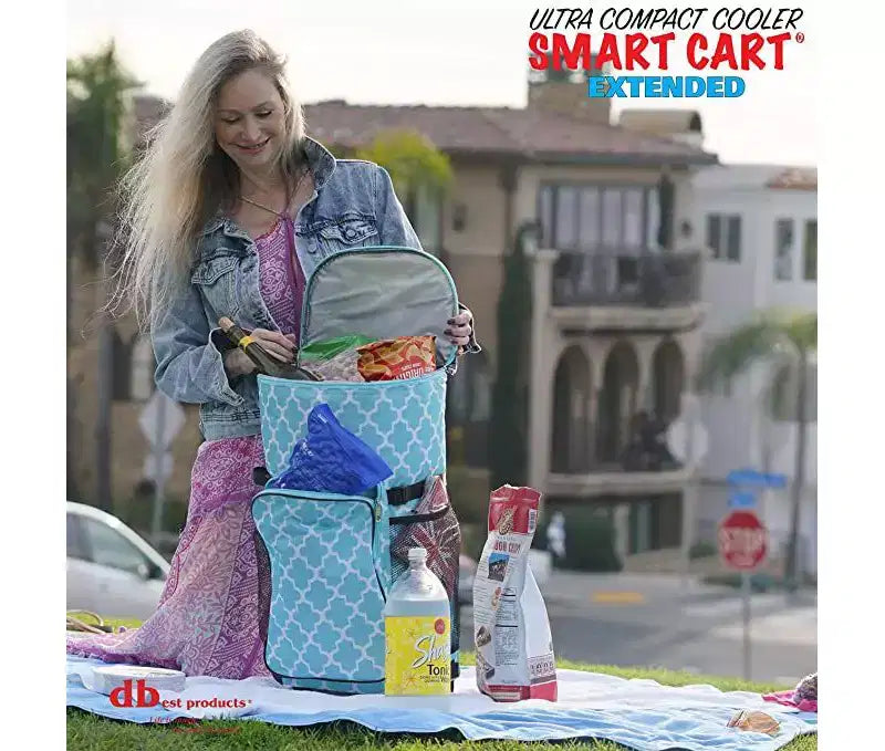 dbest Ultra Compact Smart Cart Cooler Extended Insulated Collapsible Rolling Tailgate BBQ Beach Summer - Moroccan tile