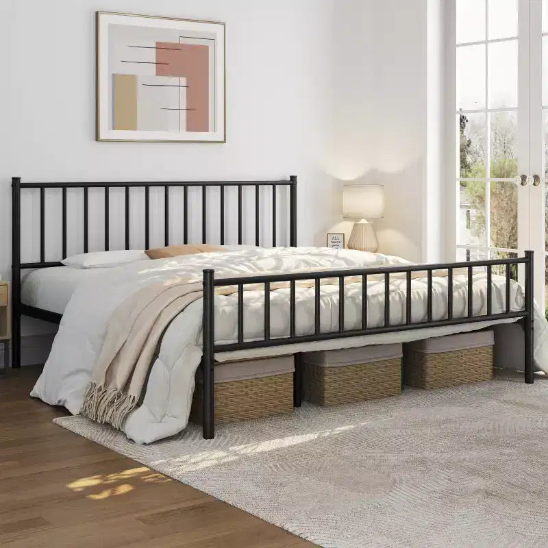 Yaheetech Metal Platform Bed Frame with Spindle Headboard and Footboard