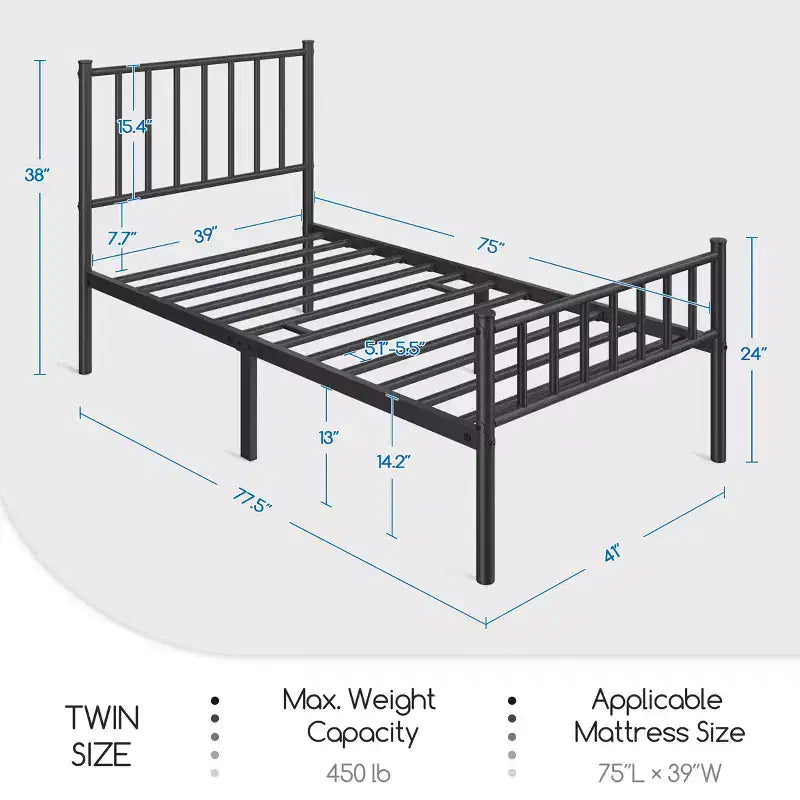 Yaheetech Metal Platform Bed Frame with Spindle Headboard and Footboard
