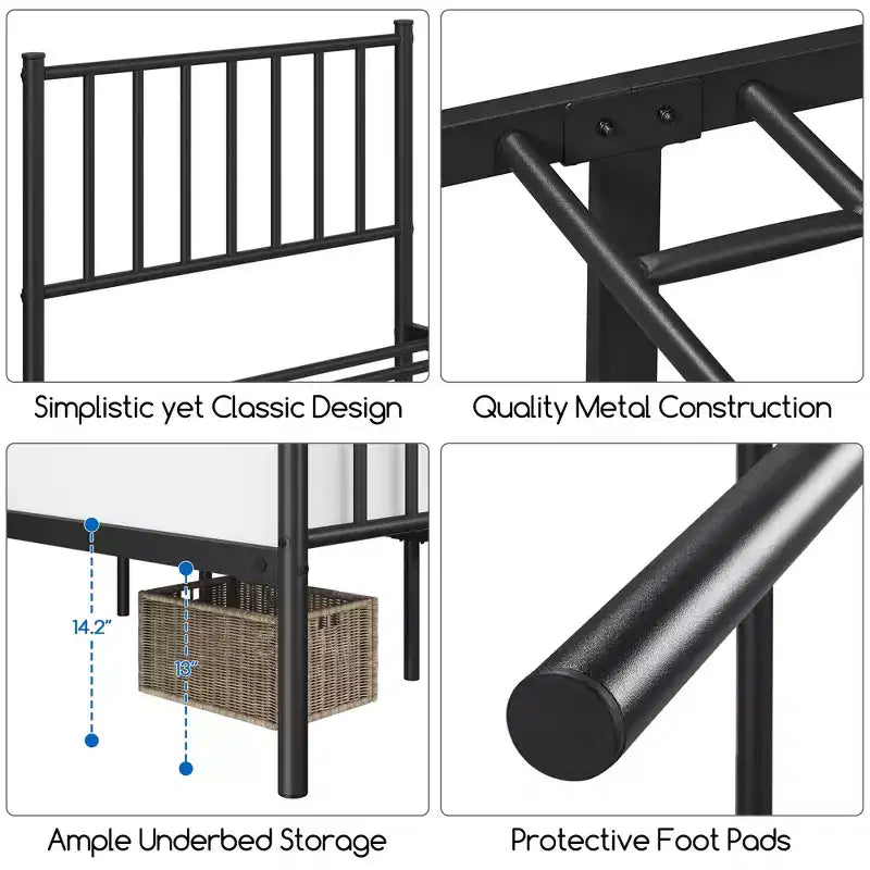 Yaheetech Metal Platform Bed Frame with Spindle Headboard and Footboard