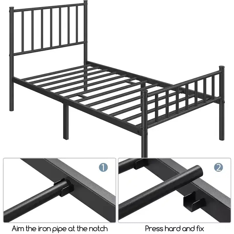 Yaheetech Metal Platform Bed Frame with Spindle Headboard and Footboard