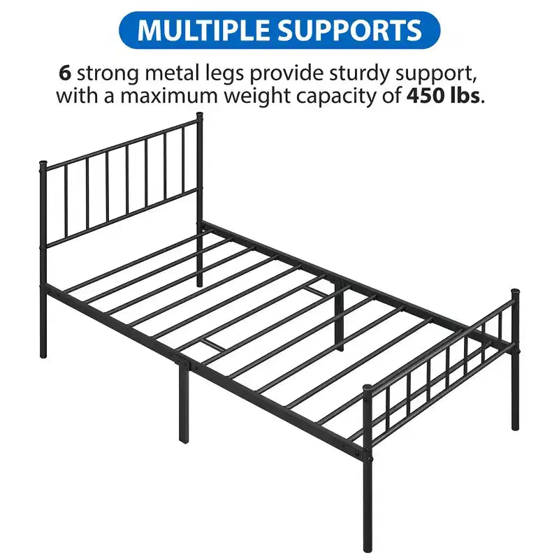 Yaheetech Metal Platform Bed Frame with Spindle Headboard and Footboard