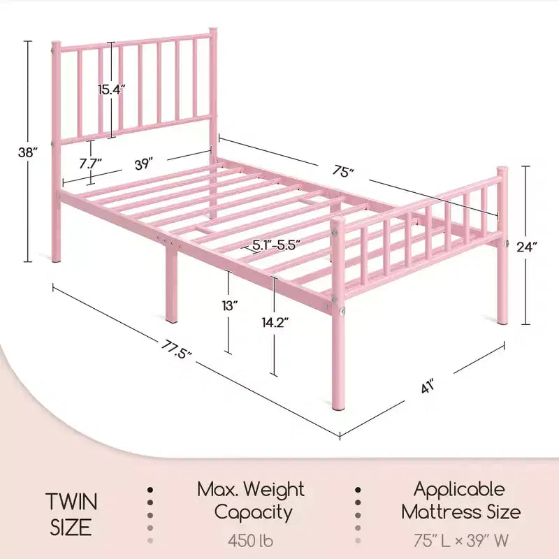 Yaheetech Metal Platform Bed Frame with Spindle Headboard and Footboard