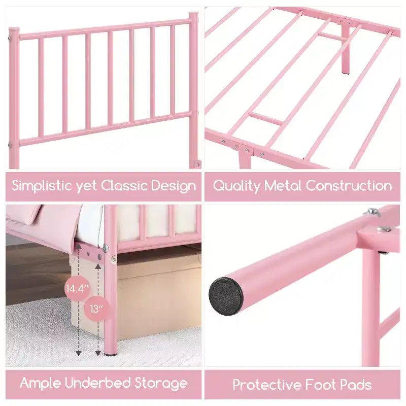 Yaheetech Metal Platform Bed Frame with Spindle Headboard and Footboard