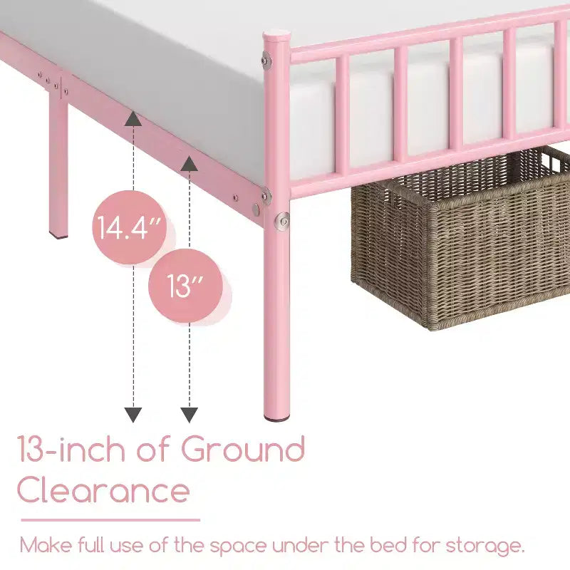 Yaheetech Metal Platform Bed Frame with Spindle Headboard and Footboard