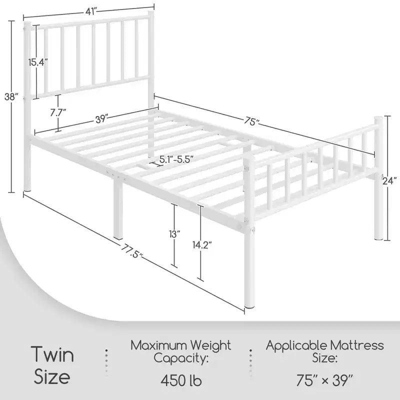 Yaheetech Metal Platform Bed Frame with Spindle Headboard and Footboard