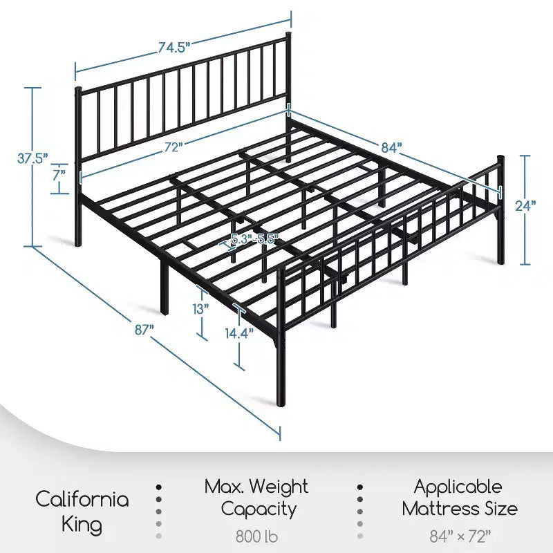 Yaheetech Metal Platform Bed Frame with Spindle Headboard and Footboard