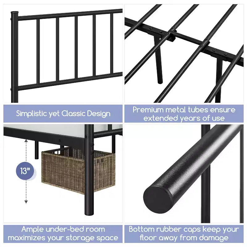 Yaheetech Metal Platform Bed Frame with Spindle Headboard and Footboard