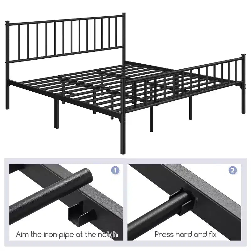 Yaheetech Metal Platform Bed Frame with Spindle Headboard and Footboard