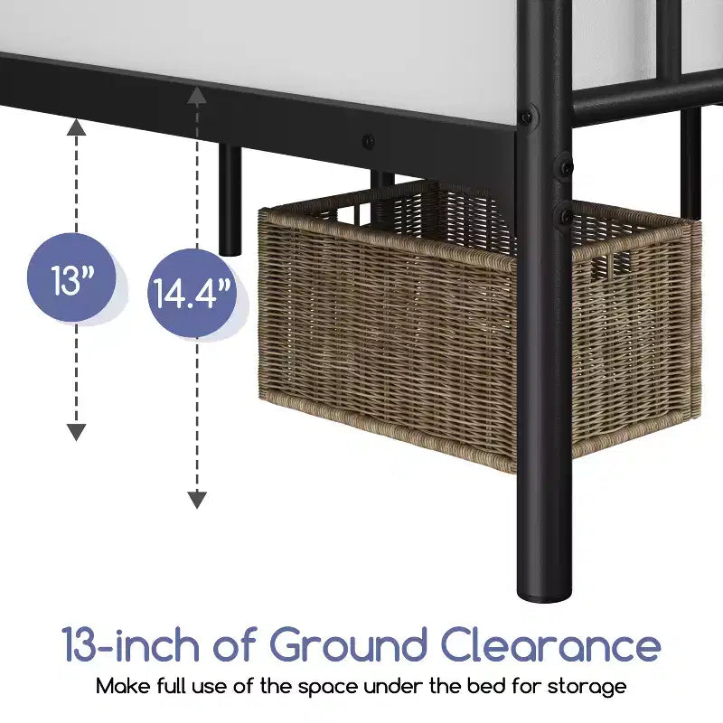Yaheetech Metal Platform Bed Frame with Spindle Headboard and Footboard