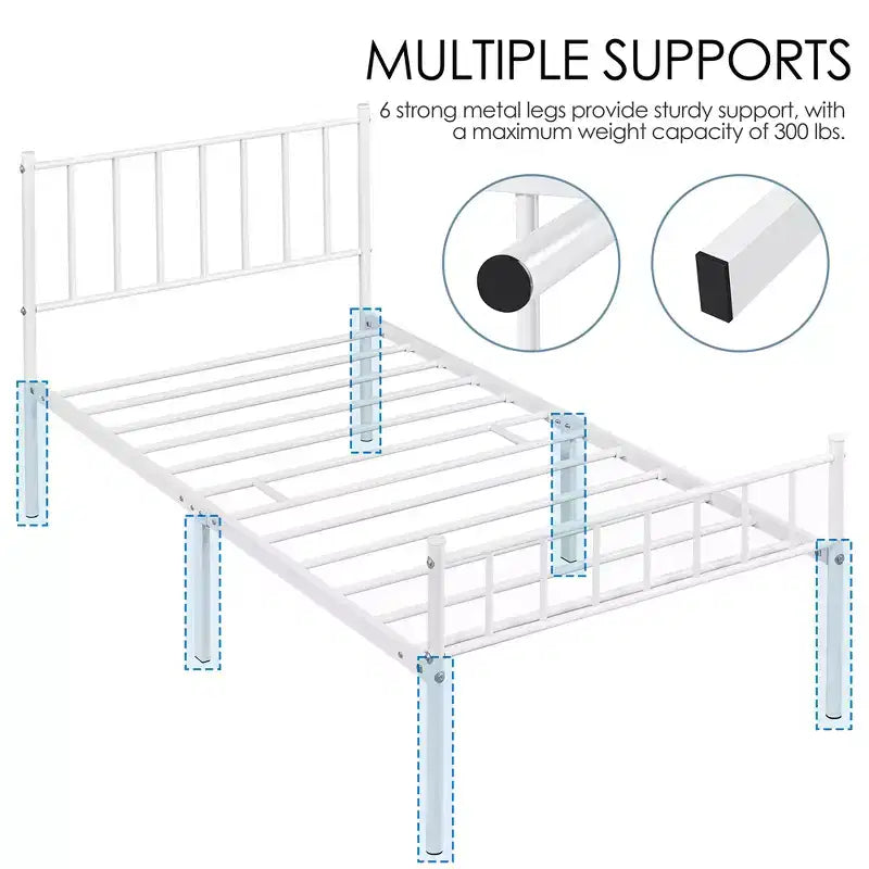 Yaheetech Metal Platform Bed Frame with Spindle Headboard and Footboard