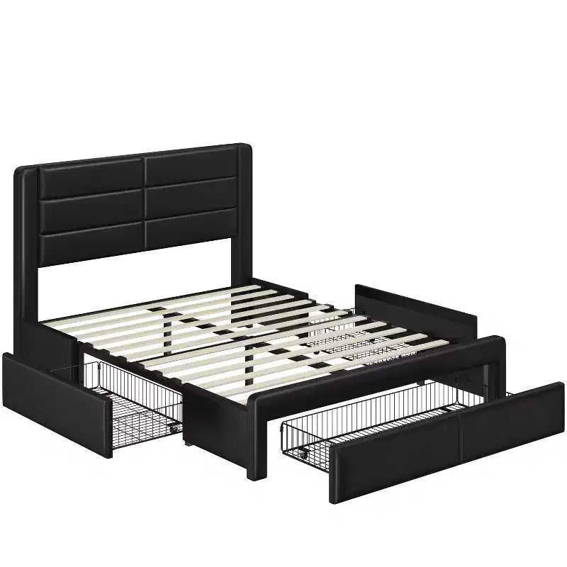 Yaheetech Upholstered Bed Frame with 3 Storage Drawers and Built-In USB Ports