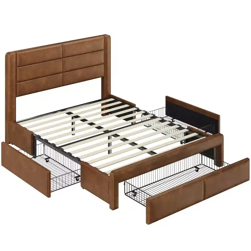 Yaheetech Upholstered Bed Frame with 3 Storage Drawers and Built-In USB Ports