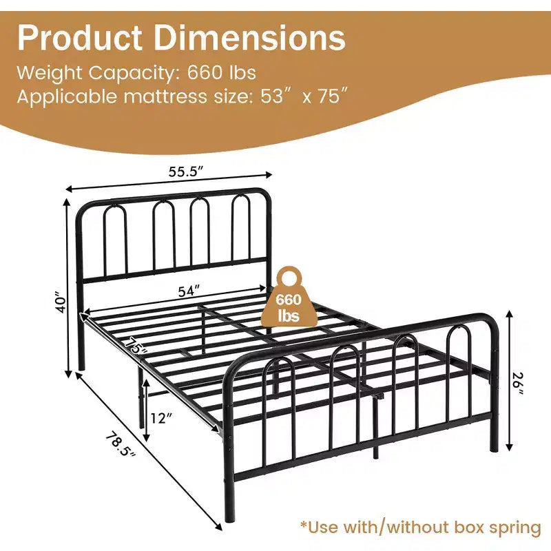 Costway Stylish Full Size Metal Bed Frame Platform Bed Base w/ Headboard & Footboard
