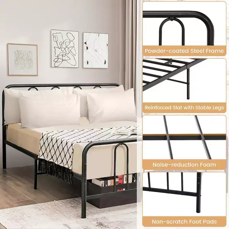 Costway Stylish Full Size Metal Bed Frame Platform Bed Base w/ Headboard & Footboard
