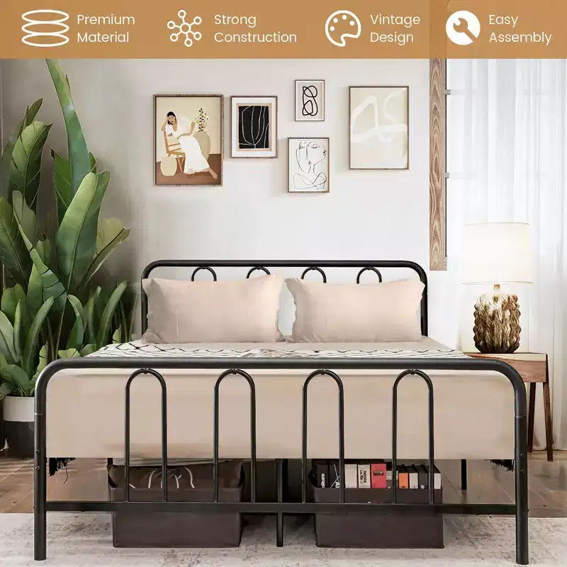 Costway Stylish Full Size Metal Bed Frame Platform Bed Base w/ Headboard & Footboard