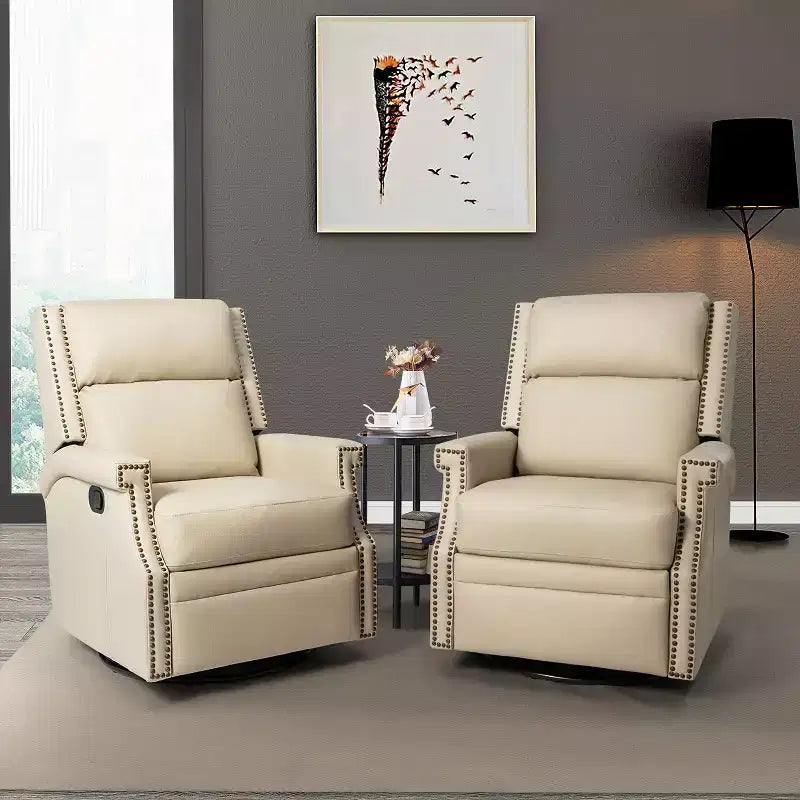 Favonius Genuine Leather Swivel Rocker Recliner with Nailhead Trim for Bedroom and Living Room Set of 2| ART OF LIVING DESIGNS