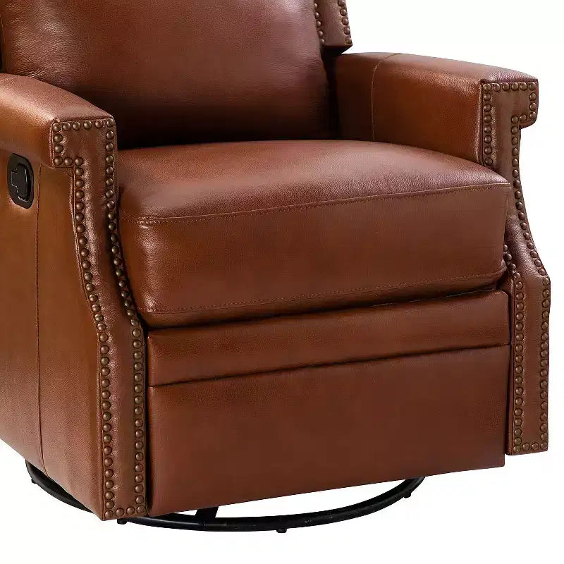Favonius Genuine Leather Swivel Rocker Recliner with Nailhead Trim for Bedroom and Living Room Set of 2| ART OF LIVING DESIGNS