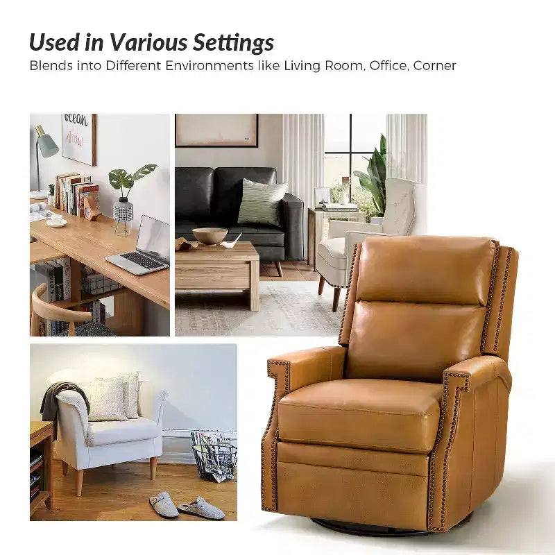 Favonius Genuine Leather Swivel Rocker Recliner with Nailhead Trim for Bedroom and Living Room Set of 2| ART OF LIVING DESIGNS