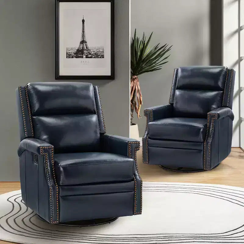 Favonius Genuine Leather Swivel Rocker Recliner with Nailhead Trim for Bedroom and Living Room Set of 2| ART OF LIVING DESIGNS