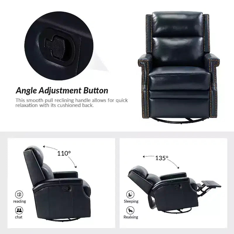 Favonius Genuine Leather Swivel Rocker Recliner with Nailhead Trim for Bedroom and Living Room Set of 2| ART OF LIVING DESIGNS