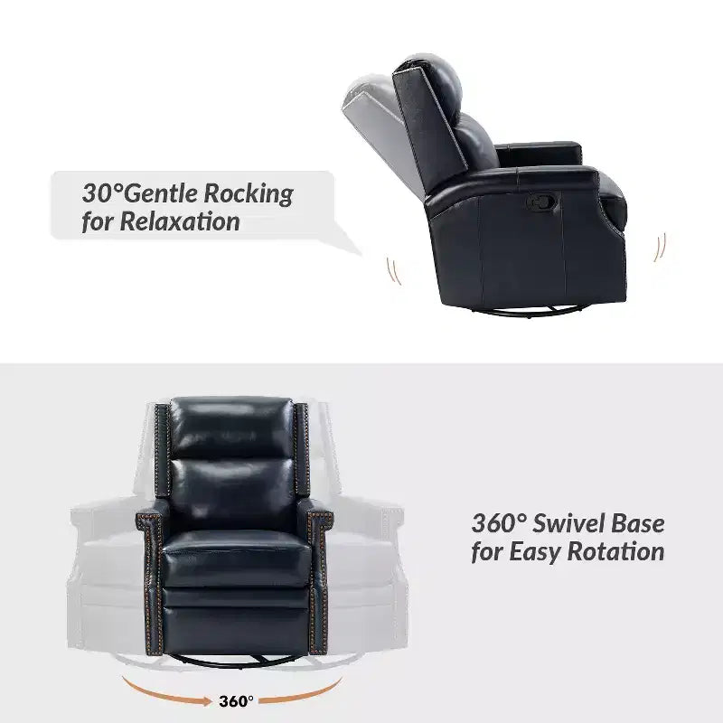 Favonius Genuine Leather Swivel Rocker Recliner with Nailhead Trim for Bedroom and Living Room Set of 2| ART OF LIVING DESIGNS