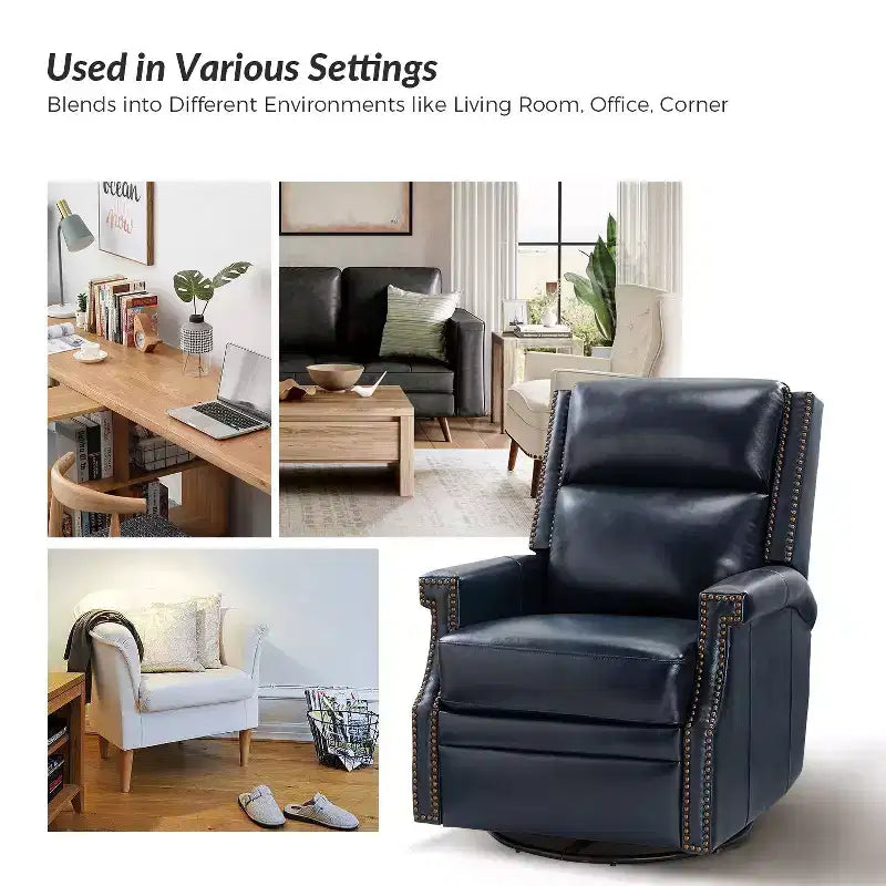 Favonius Genuine Leather Swivel Rocker Recliner with Nailhead Trim for Bedroom and Living Room Set of 2| ART OF LIVING DESIGNS