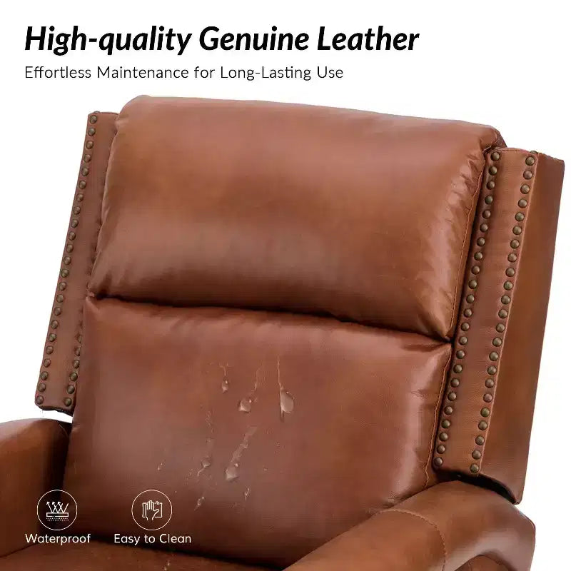 Favonius Genuine Leather Swivel Rocker Recliner with Nailhead Trim for Bedroom and Living Room Set of 2| ART OF LIVING DESIGNS