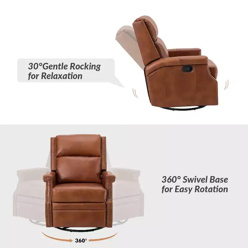 Favonius Genuine Leather Swivel Rocker Recliner with Nailhead Trim for Bedroom and Living Room Set of 2| ART OF LIVING DESIGNS