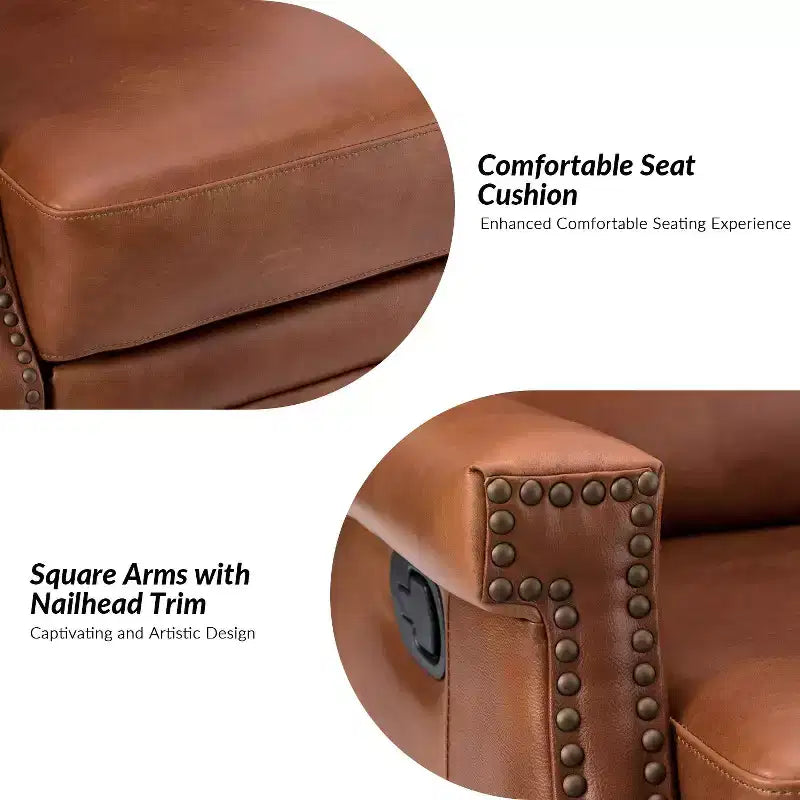 Favonius Genuine Leather Swivel Rocker Recliner with Nailhead Trim for Bedroom and Living Room Set of 2| ART OF LIVING DESIGNS