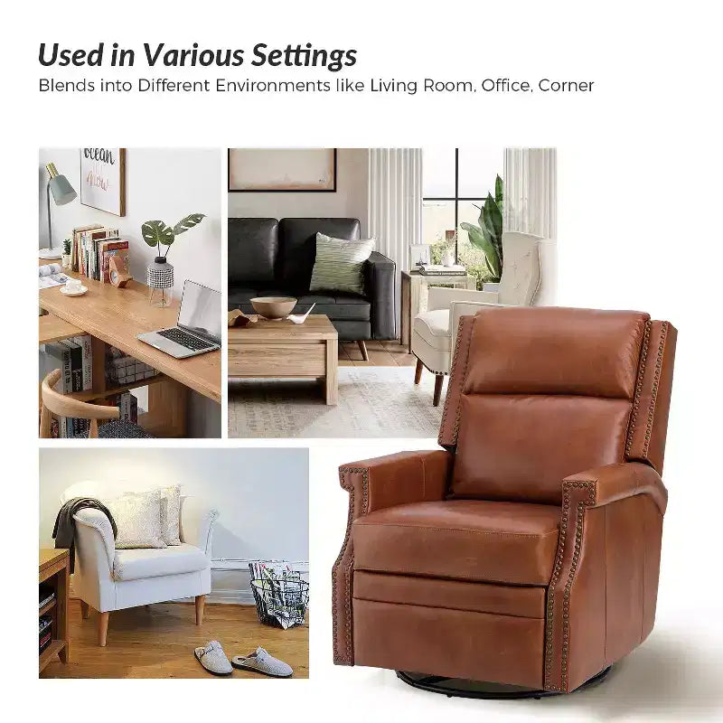 Favonius Genuine Leather Swivel Rocker Recliner with Nailhead Trim for Bedroom and Living Room Set of 2| ART OF LIVING DESIGNS