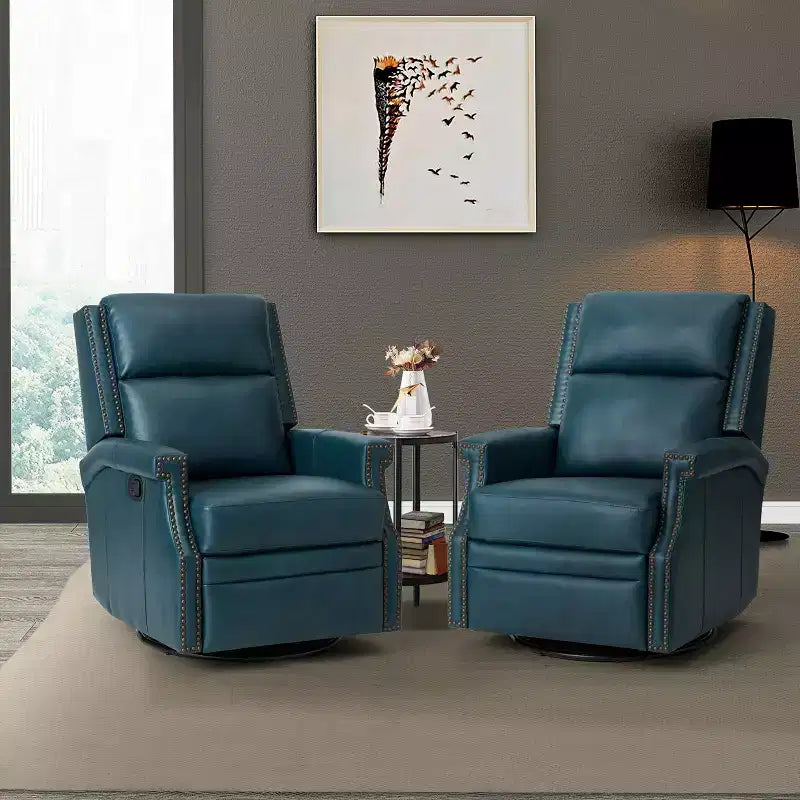 Favonius Genuine Leather Swivel Rocker Recliner with Nailhead Trim for Bedroom and Living Room Set of 2| ART OF LIVING DESIGNS