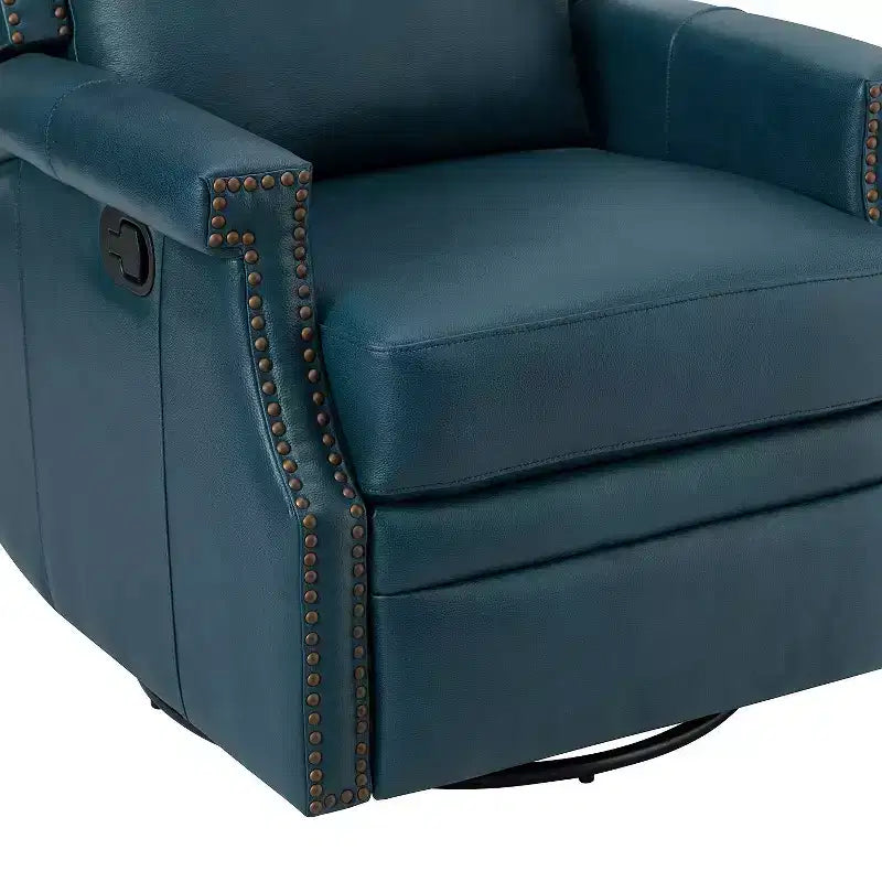 Favonius Genuine Leather Swivel Rocker Recliner with Nailhead Trim for Bedroom and Living Room Set of 2| ART OF LIVING DESIGNS