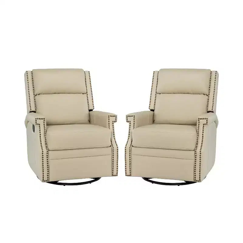 Favonius Genuine Leather Swivel Rocker Recliner with Nailhead Trim for Bedroom and Living Room Set of 2| ART OF LIVING DESIGNS