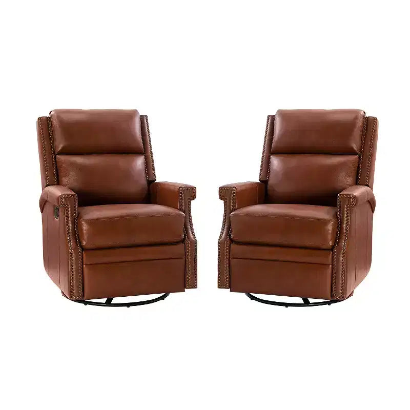 Favonius Genuine Leather Swivel Rocker Recliner with Nailhead Trim for Bedroom and Living Room Set of 2| ART OF LIVING DESIGNS