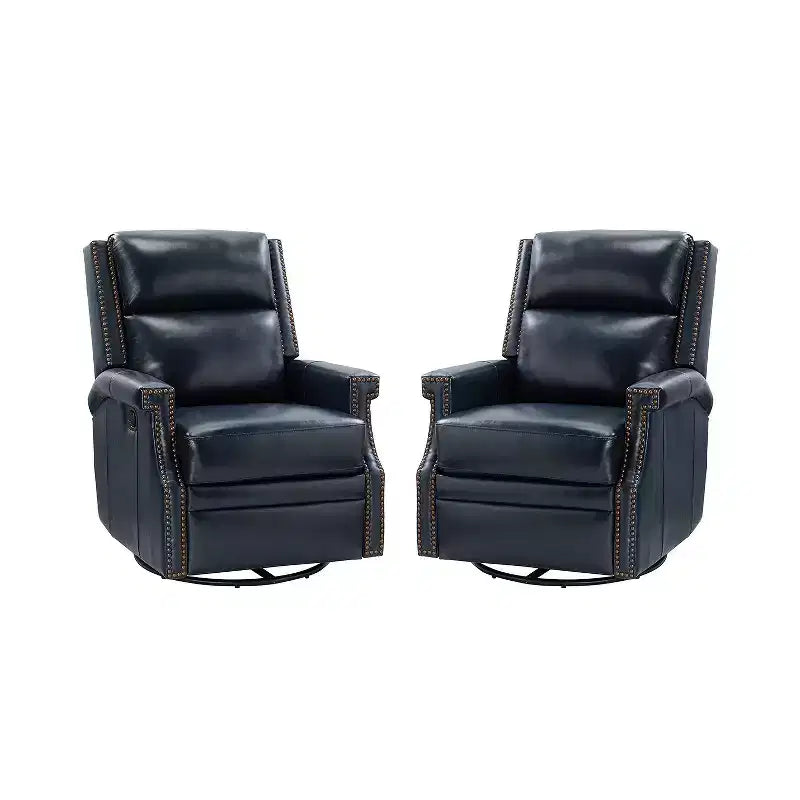 Favonius Genuine Leather Swivel Rocker Recliner with Nailhead Trim for Bedroom and Living Room Set of 2| ART OF LIVING DESIGNS