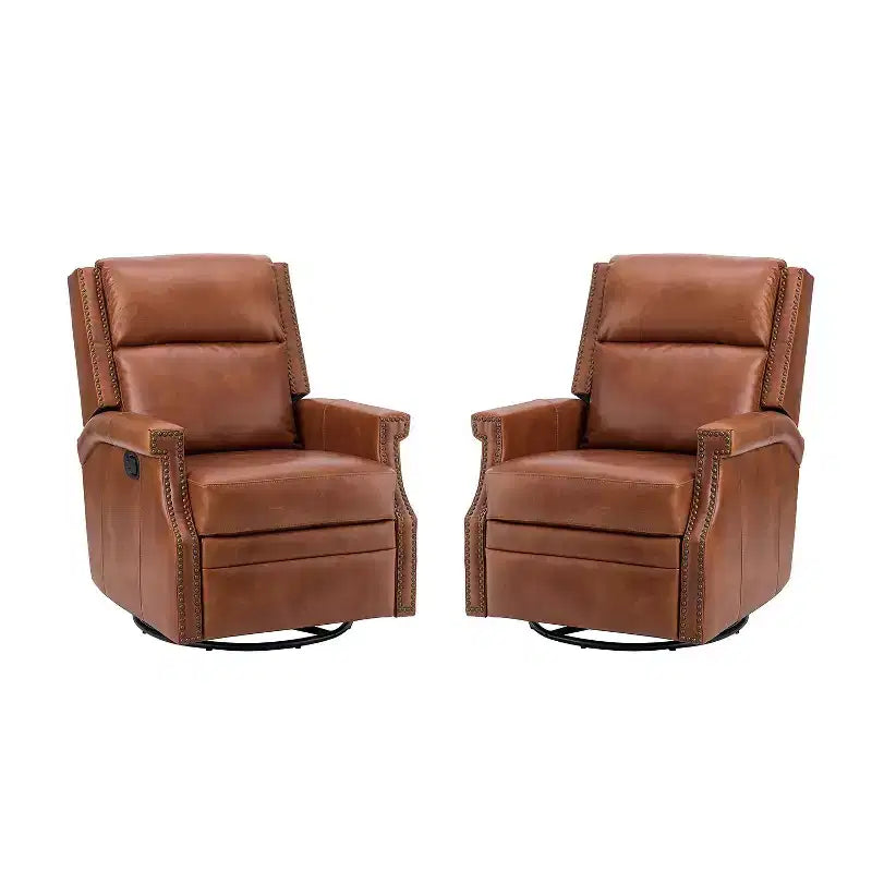 Favonius Genuine Leather Swivel Rocker Recliner with Nailhead Trim for Bedroom and Living Room Set of 2| ART OF LIVING DESIGNS