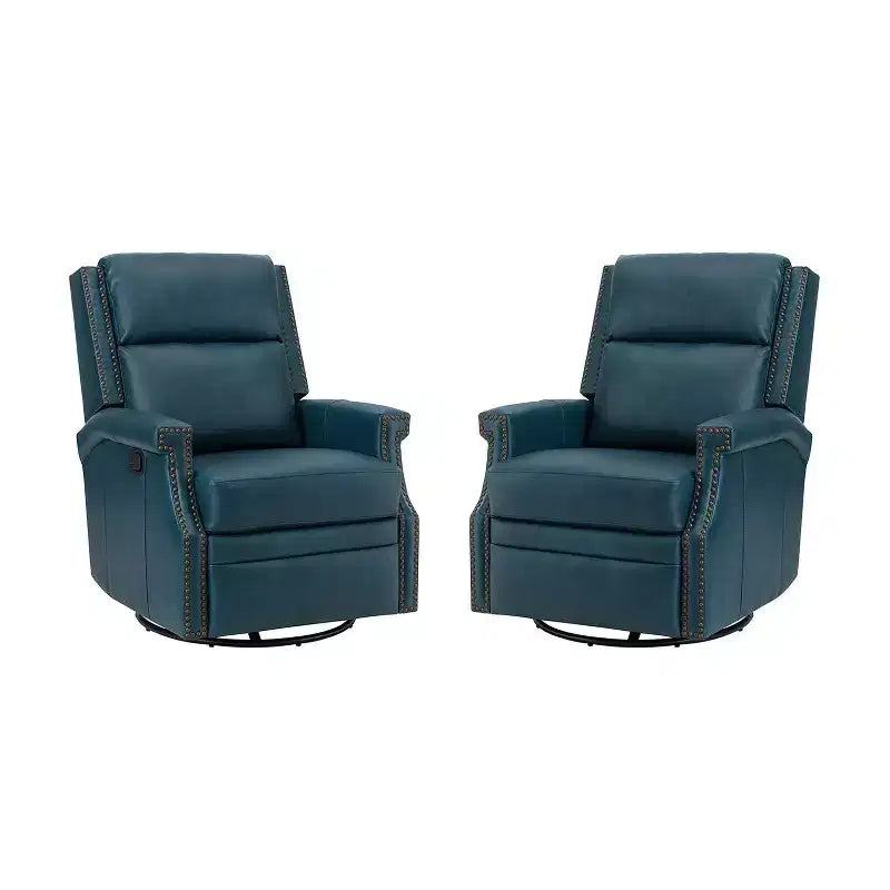 Favonius Genuine Leather Swivel Rocker Recliner with Nailhead Trim for Bedroom and Living Room Set of 2| ART OF LIVING DESIGNS