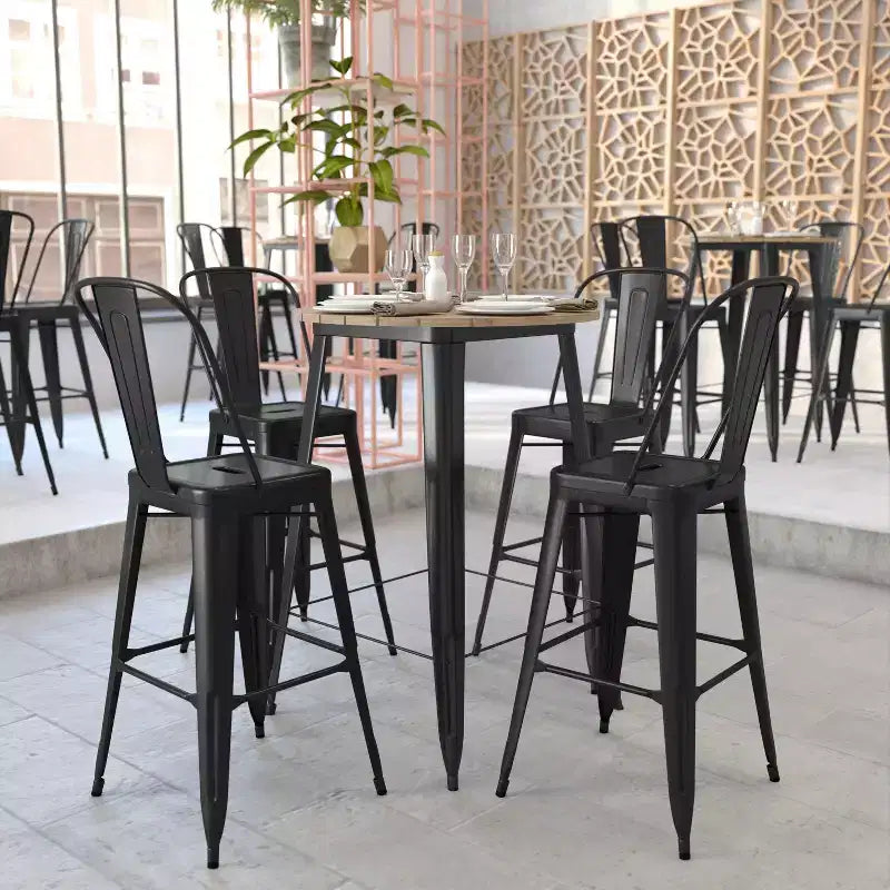 Flash Furniture Declan Commercial Indoor/Outdoor Bar Top Table, 30 Round All Weather Poly Resin Top with Steel base