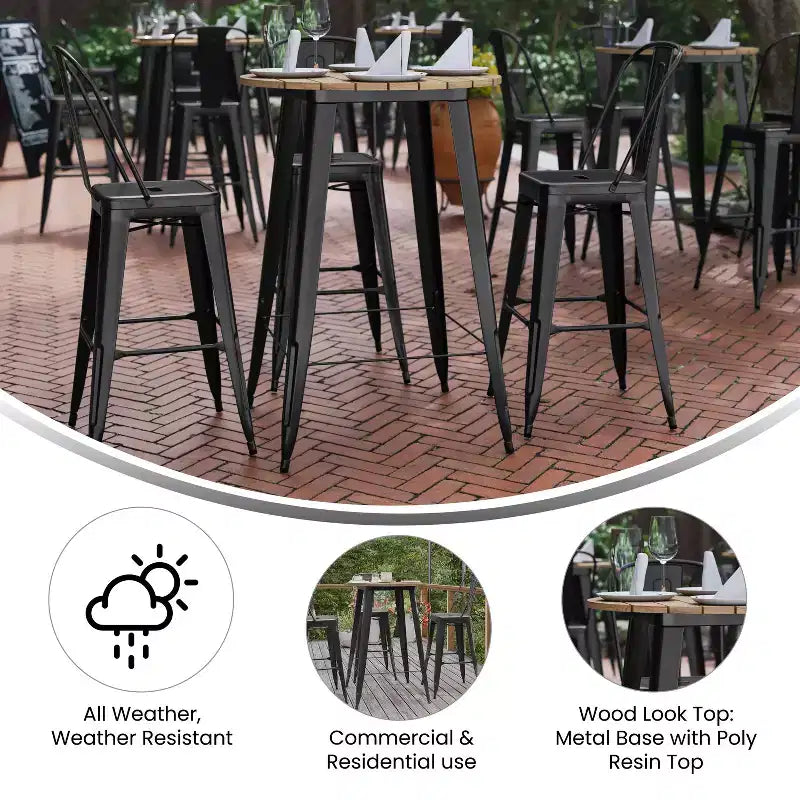 Flash Furniture Declan Commercial Indoor/Outdoor Bar Top Table, 30 Round All Weather Poly Resin Top with Steel base