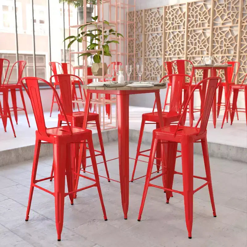 Flash Furniture Declan Commercial Indoor/Outdoor Bar Top Table, 30 Round All Weather Poly Resin Top with Steel base