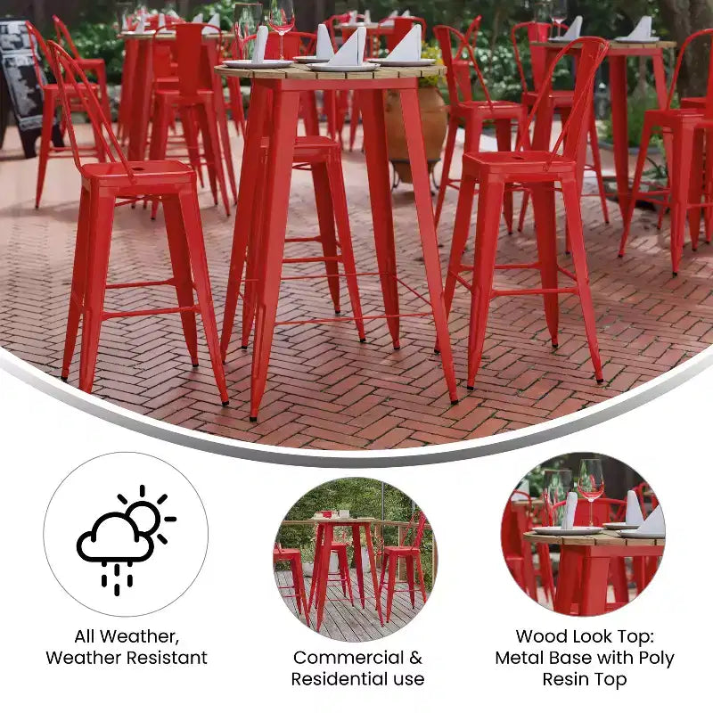 Flash Furniture Declan Commercial Indoor/Outdoor Bar Top Table, 30 Round All Weather Poly Resin Top with Steel base