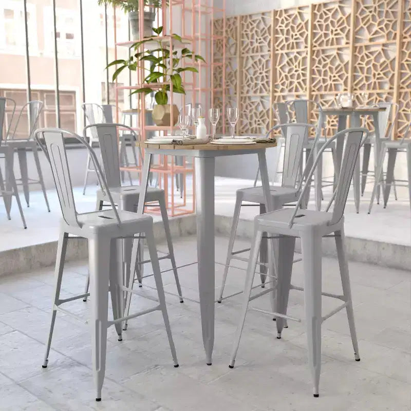 Flash Furniture Declan Commercial Indoor/Outdoor Bar Top Table, 30 Round All Weather Poly Resin Top with Steel base