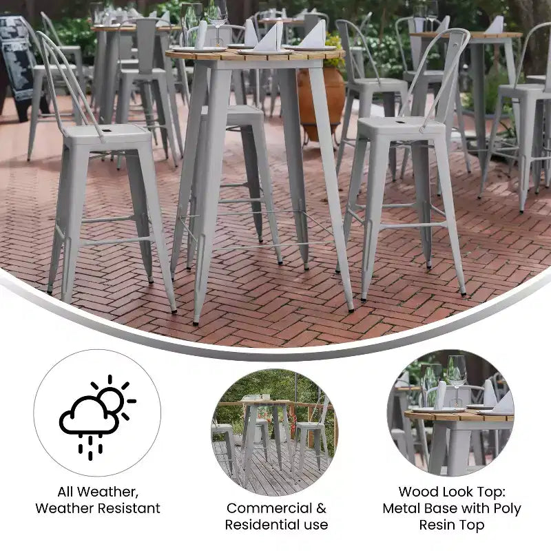 Flash Furniture Declan Commercial Indoor/Outdoor Bar Top Table, 30 Round All Weather Poly Resin Top with Steel base