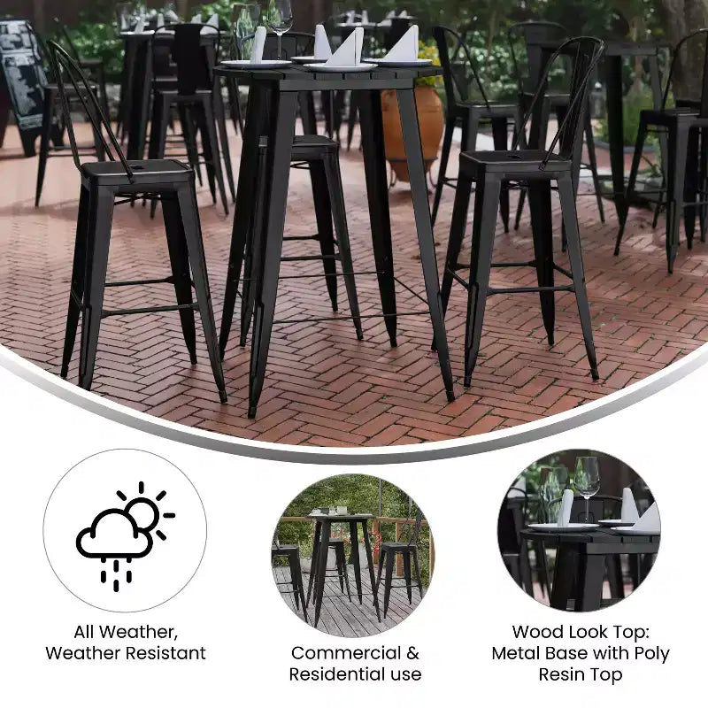 Flash Furniture Declan Commercial Indoor/Outdoor Bar Top Table, 30 Round All Weather Poly Resin Top with Steel base