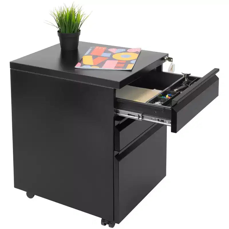 Mount-It! 3 Drawer Cabinet for Under Desk with Wheels | Rolling Storage with Lock for Files & Materials, Mobile Space Saving for Home & Office - Black